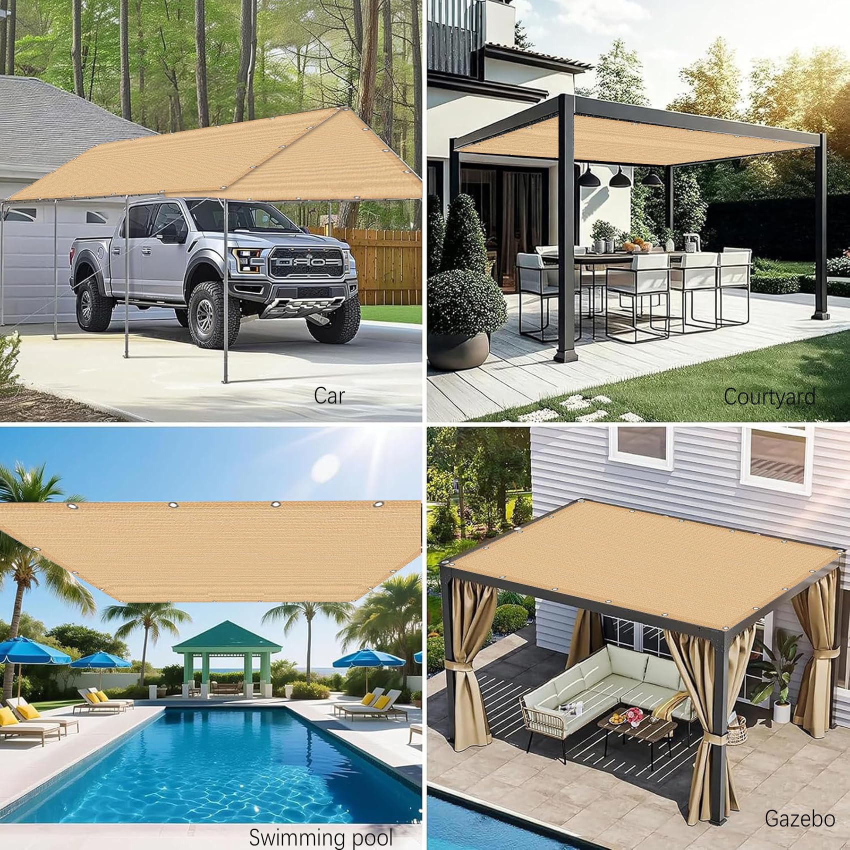 Sonnensegel Rechteckig 2.7 x 2.75 m aus Hdpe-Gewebe, Uv-Schutz, Wetterfest, Luftdurchlässig, Wasserdurchlässig, Windschutznetz Sonnenschutz mit Ösen für Balkon Terrasse, Sandgelb