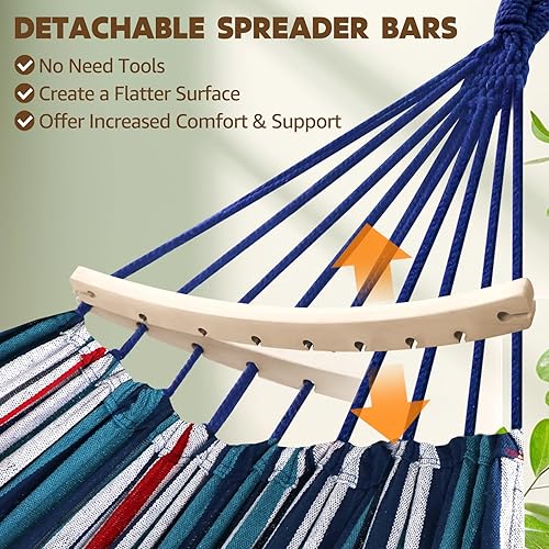 Vista 3 de Chihee Hamaca de algodón grande, suave y transpirable, hamaca de campamento con capacidad para hasta 660 libras, hamaca portátil para árbol