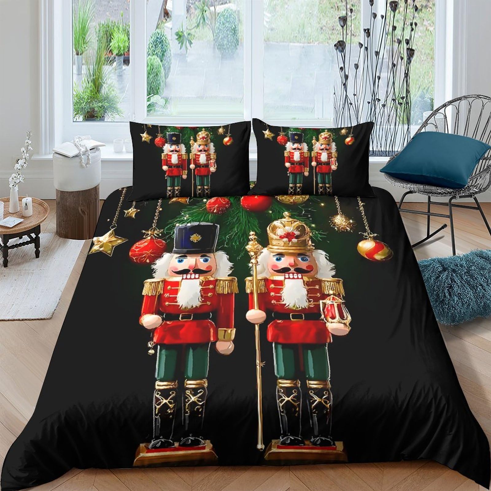 Ctjqhvkz Style-2 3D Printed Nutcracker Soldier Fitted Sheet Microfiber Soft Black Christmas Ornament Mattress Cover For Bedroom Decor Single（135X200cm）