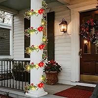 Vista 9 de DR.DUDU Guirnalda de Navidad artificial preiluminada de 6 pies con 20 luces LED, funciona con pilas con piñas, bayas rojas, agujas de pino, corona