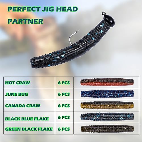 Miniatura 5 de Finesse Ned Worms Señuelos, kit de cebos para pesca de lubina, cebos de pesca de plástico suave TRD, paquete de 3040