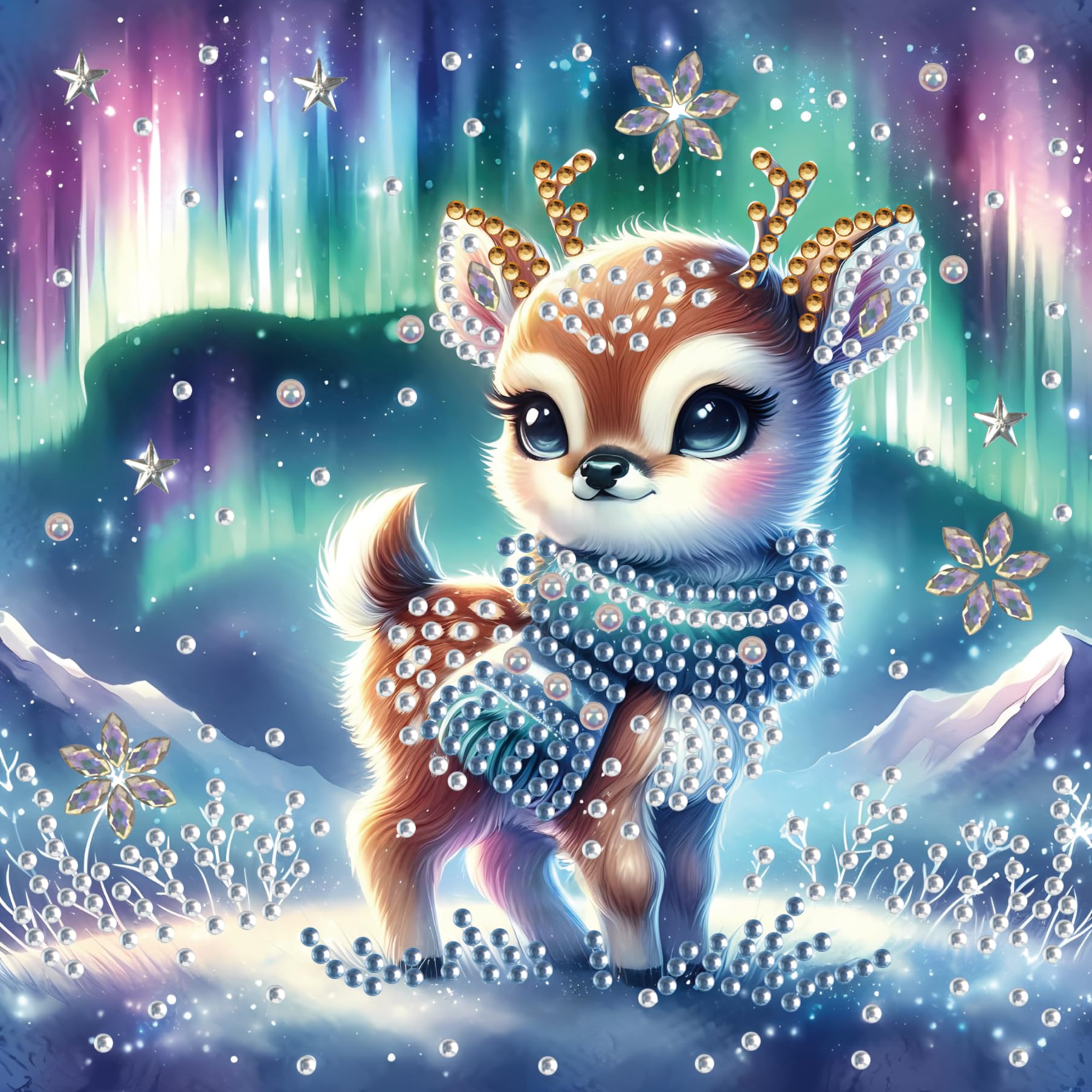 Awesocrafts Deer 6Pcs Diamond Art Christmas Cards Kits Diy Diamond Painting Cards Sets, 5D Diamond Art Cards With Envelopes, Postcards For Handmade, Xmas 30 * 15Cm (Deer)