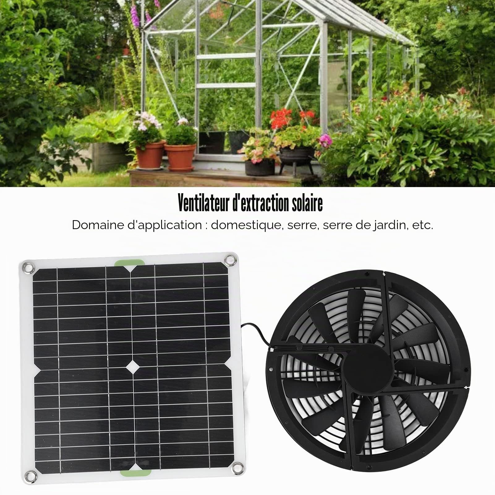 Omabeta Ventilateur à énergie solaire, ventilateur de serre solaire à basse température intérieure étanche pour poulailler pour animal domestique pour serre