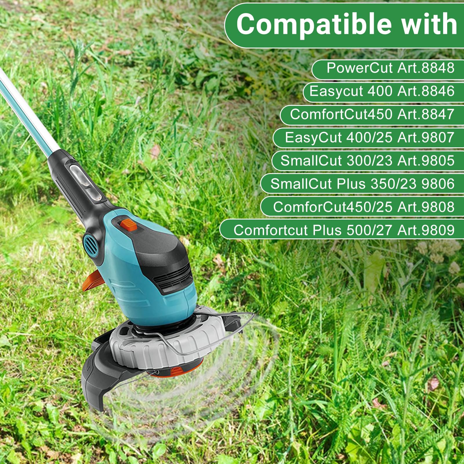 Linia szpuli do podkaszarki do Gardena 05307-20, 1,65 mm, 6,1 m, szpule, kompatybilna z Art 8846-8848 Art 9805-9809, zapasowa szpula z nasadką (4 szpule + 1 nasadka)