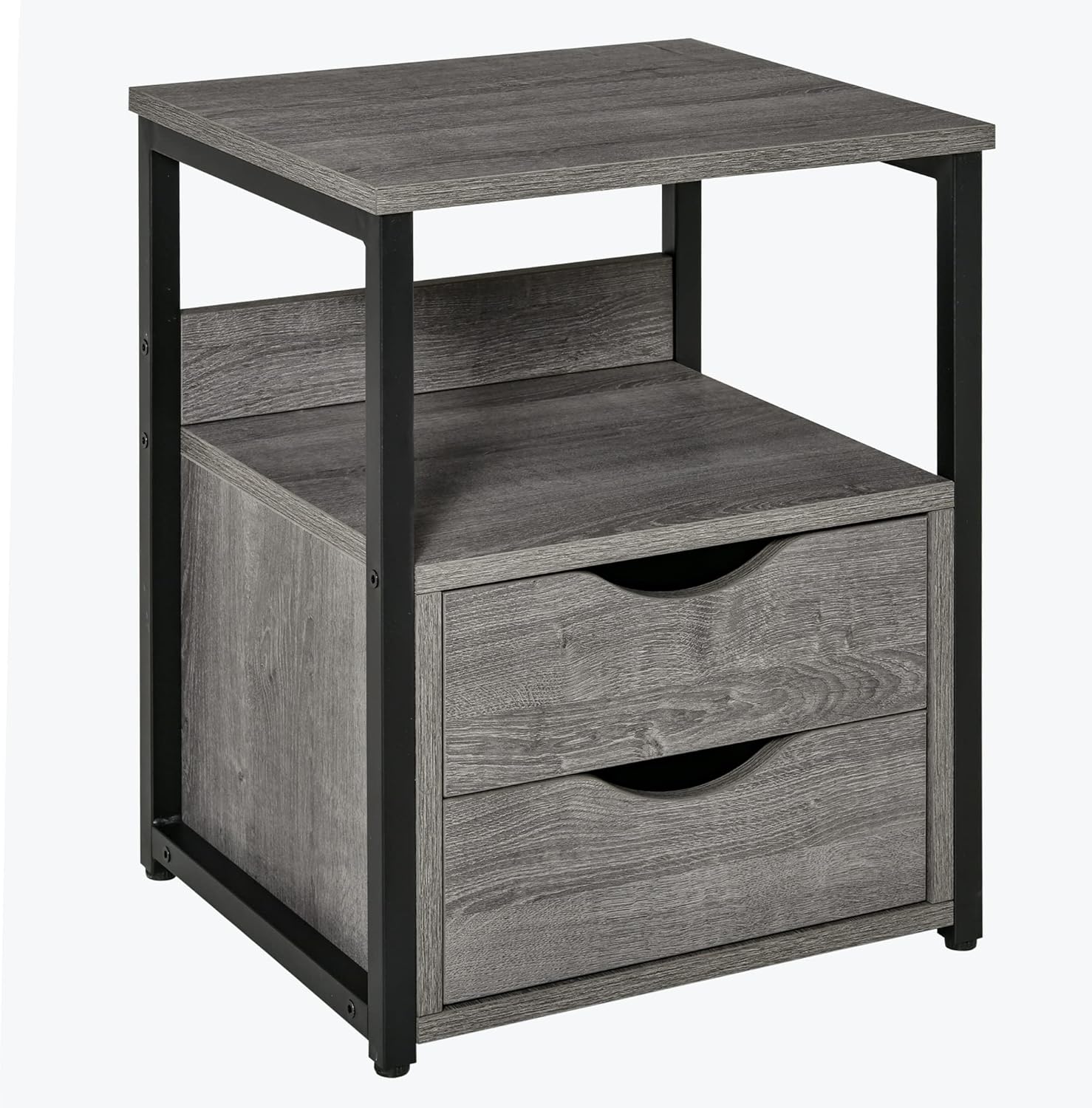 Nightstand with 2 Drawers, Industrial Side Table with Storage