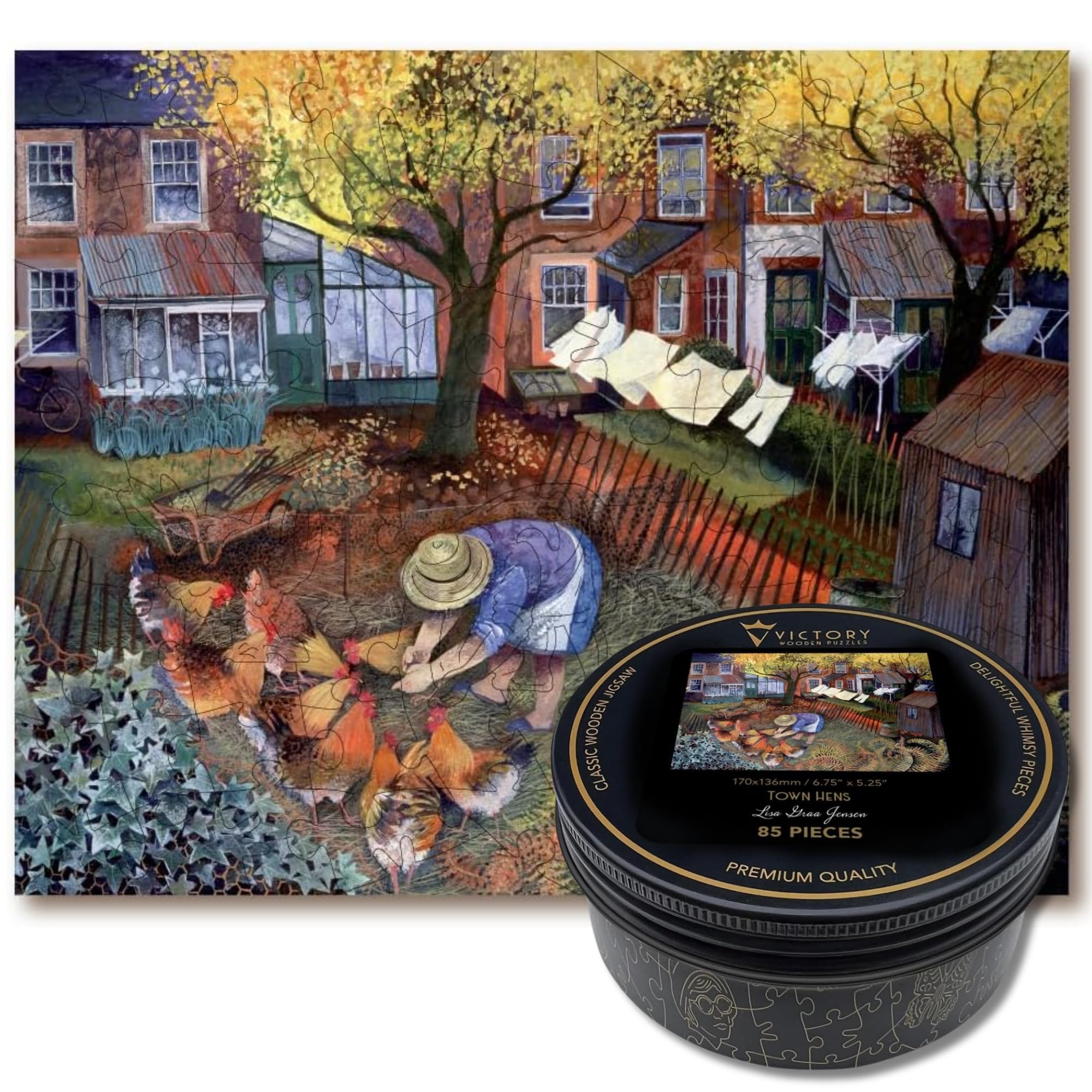 Victory Wooden Puzzles, 'Town Hens' Miniature Jigsaw Puzzle for Adults