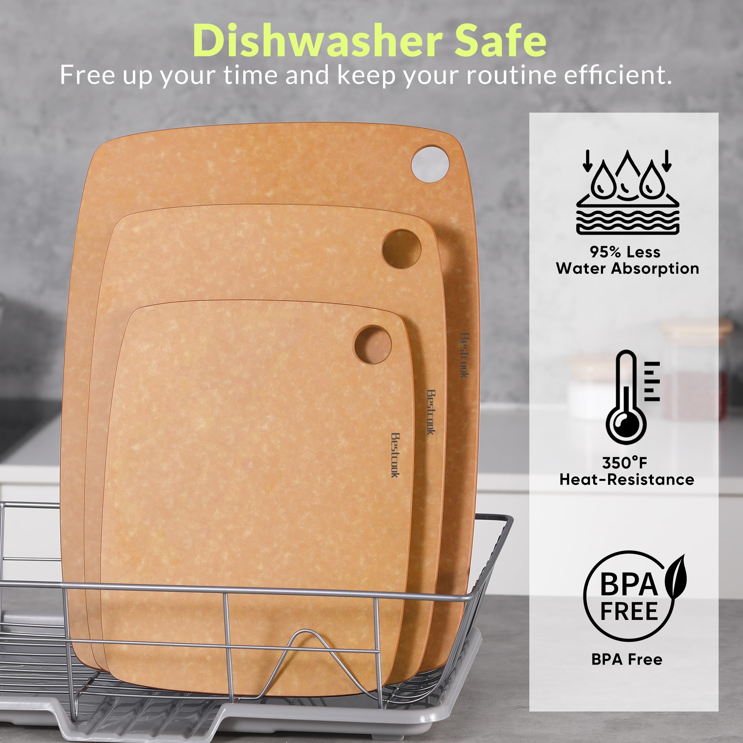 Tabla de cortar de fibra de madera para cocina, alta densidad, no porosa, sin BPA, tabla de cortar reversible, apta para lavavajillas, tabla de cortar apta para cuchillos para carne, pan, frutas, 17.3