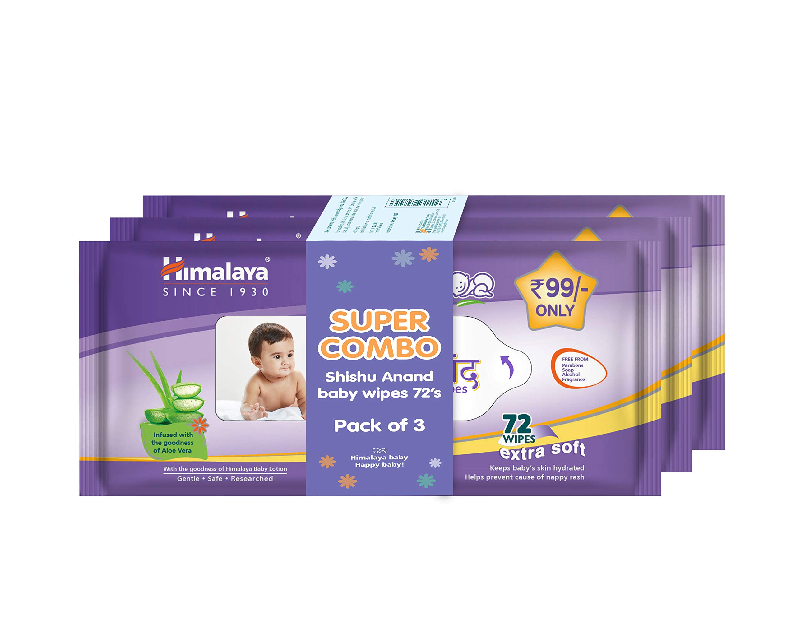 himalaya Shishu Anand Baby Wipes with Aloe Vera & Licorice, 72 Wipes (Pack of 3) | pH Balanced | Gentle on Skin | Clinically Tested-picture-34