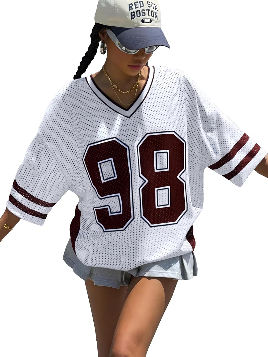 Jersey Shirts for Women Y2k Graphic Number Shirt Oversized V Neck Shirts Casual Streetwear Summer Tops