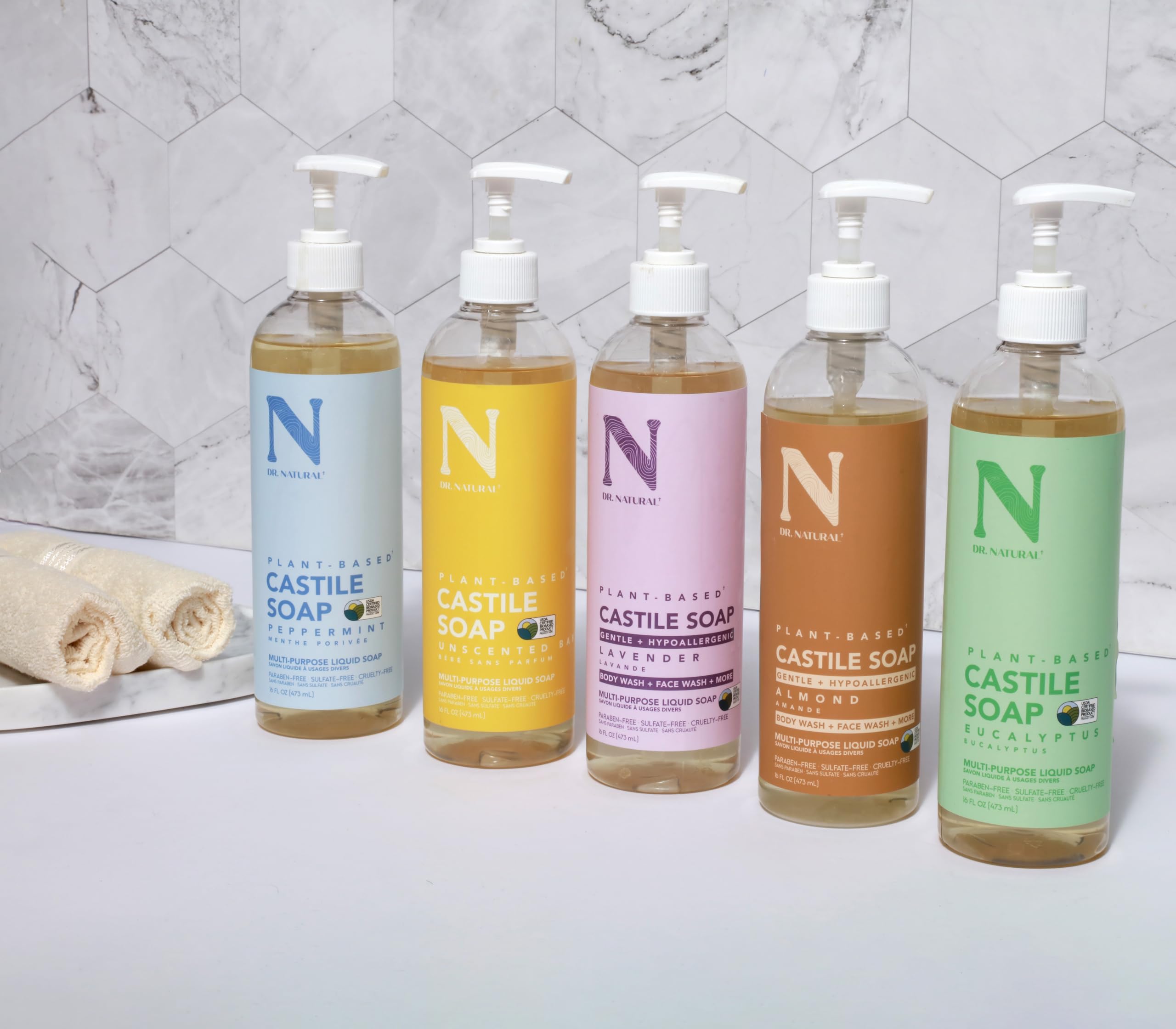 Dr. Natural Castile Liquid Soap - Gel multi-usage corps, cheveux, visage - Hydratant peau, cheveux, animaux - Lavande - 473 ml