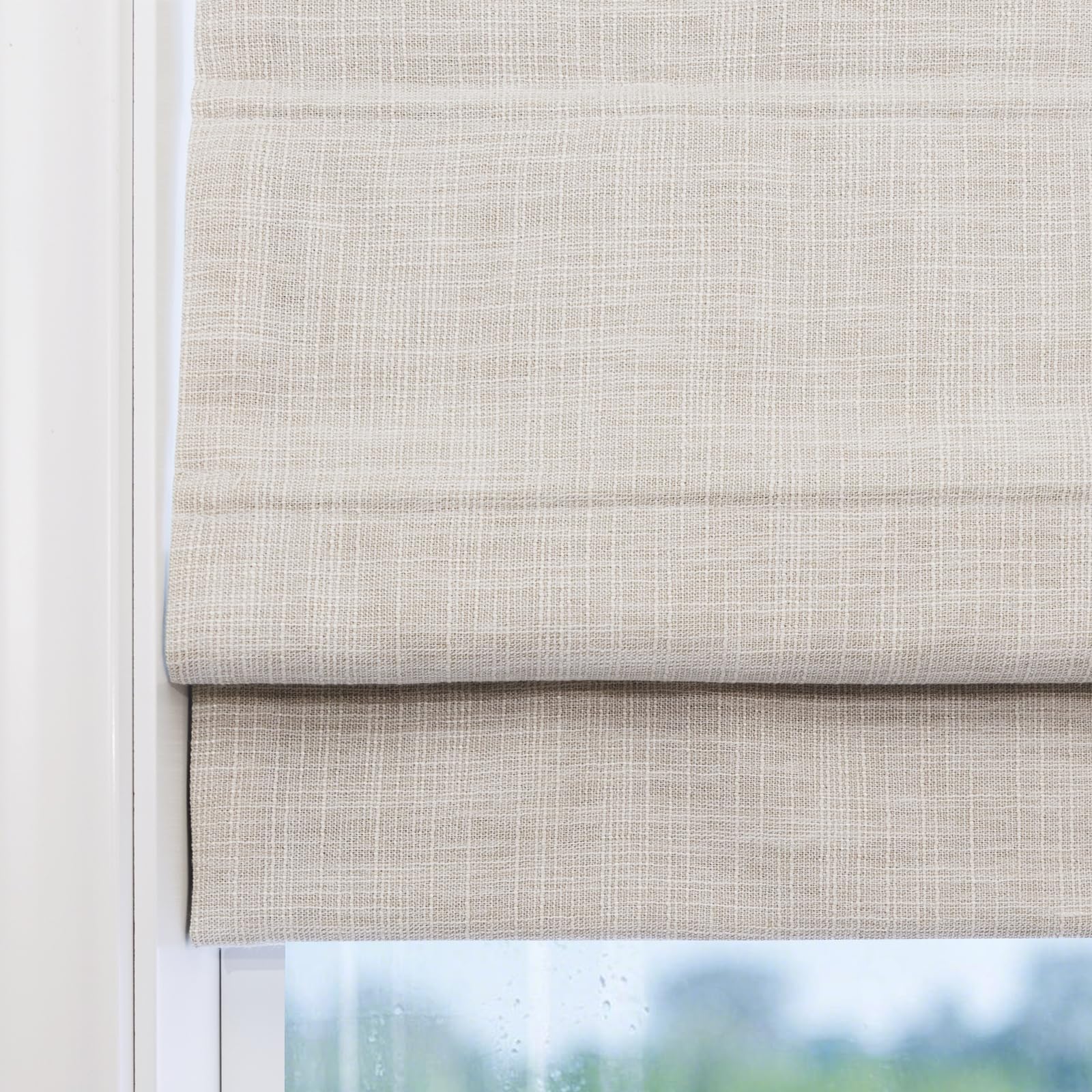 Cordless Roman Window Shades, Beige White Premium Blackout Shades, Custom Washable Fabric Roman Blinds for Windows, Doors, French Doors, Kitchen Windows
