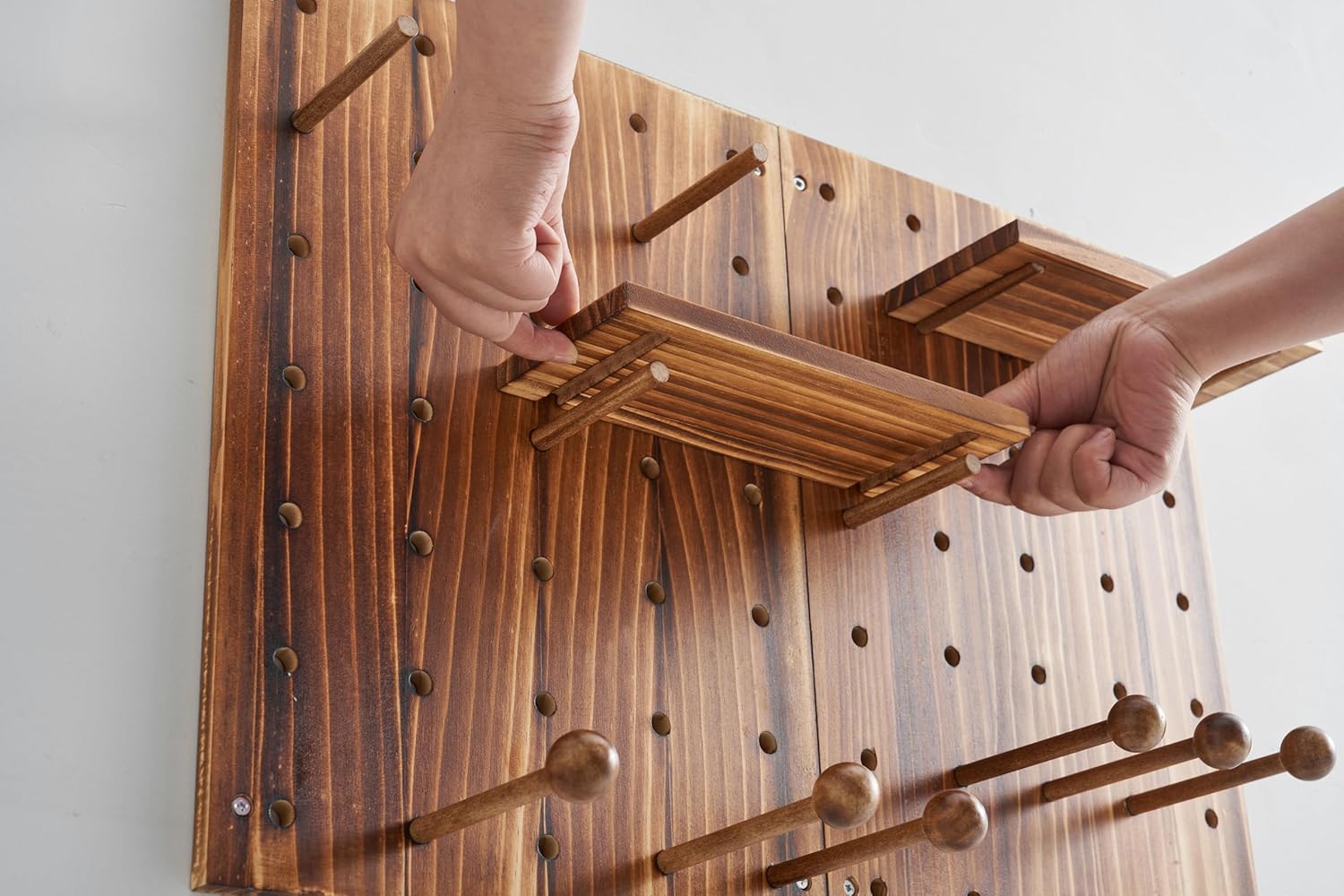 Peakora Wooden Rectangular Pegboard Combination Wall Organizer Kit Wood Colored Modular Display Pegboard Panel Kits Diy Hanging Peg Board Panel Home