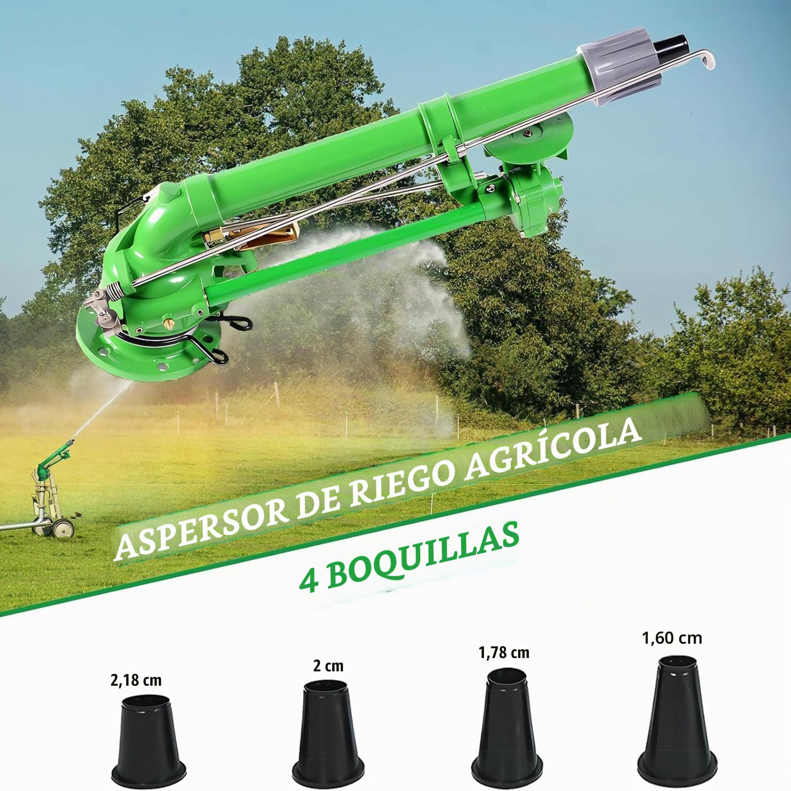Aspersor De Agua De Impacto por Impulso, Aspersor De Riego Agrícola, Rociador De Riego De Área Grande De 360°, con Boquilla De Repuesto, para Riego De Jardines De Césped Agrícola