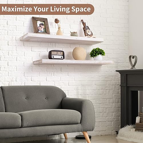 Miniatura 9 de Axeman Estantes flotantes para pared, estantes de pared de madera de olmo maciza rústica de 8 pulgadas de profundidad para almacenamiento,