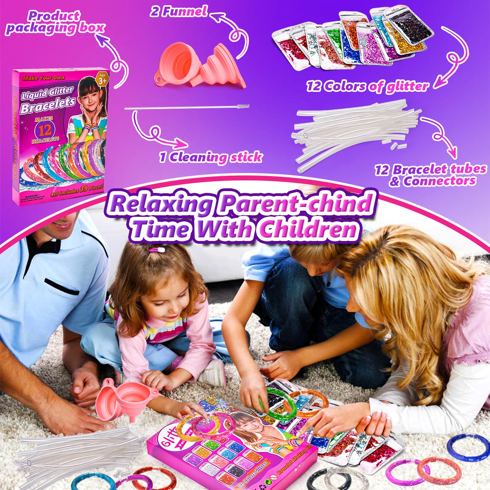 Meleager Glitzer-Armband Bastelset Für Mädchen | DIY Kit Mit 10 Farben – Kreatives Kindergeschenk