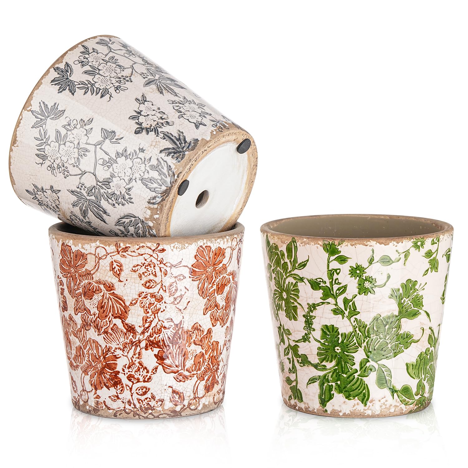 Amazon.com: Sungmor Vintage Ceramic Planter Set of 3 - Decorative Indoor &  Outdoor Flower Pots with Drainage Holes - Tuscan Dcor Pots, 5.5" Ice  Crackle Glaze Planters for Home, Kitchen, Patio, and