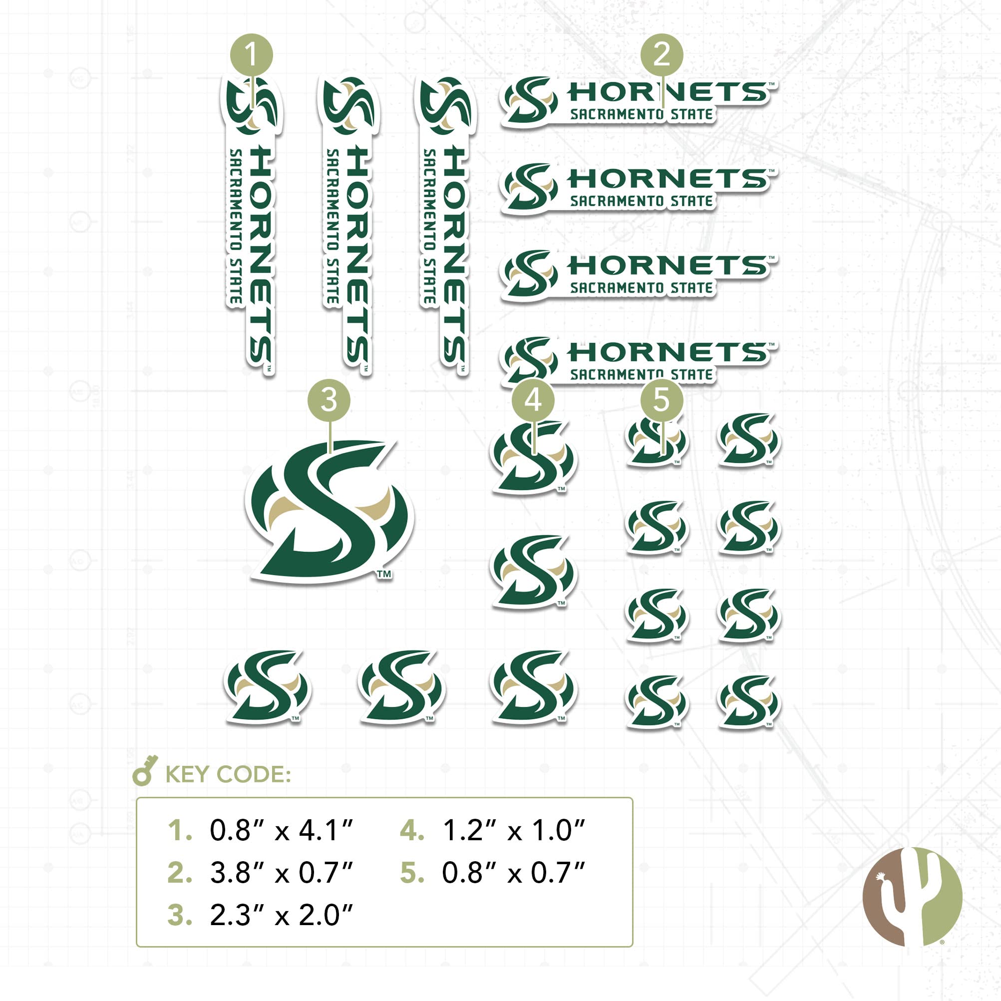 Desert Cactus Sac State Sticker - California State University Sacramento Hornets Vinyl Decal (Full Sheet) - View #6