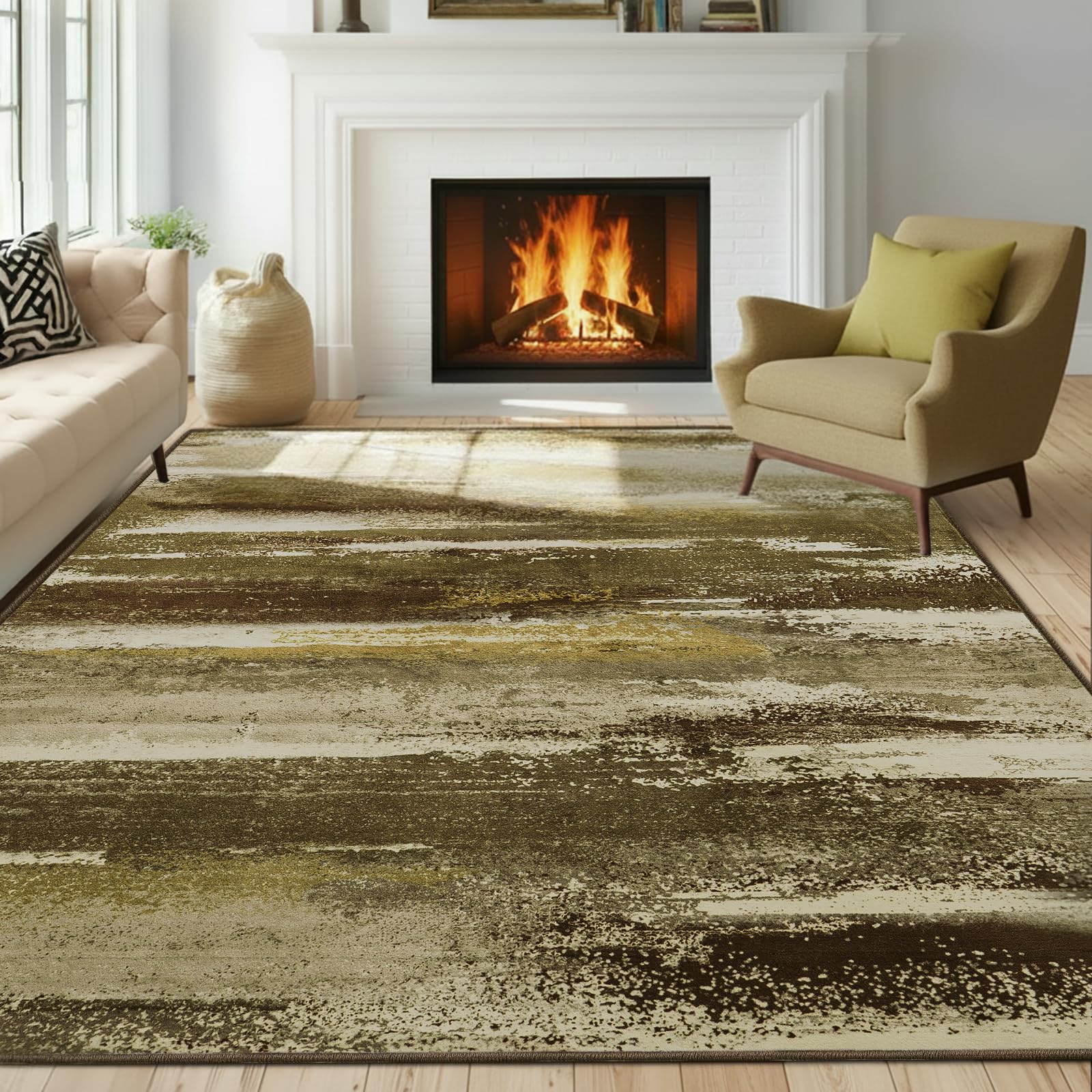 GthreeD Teppich Wohnzimmer, Abstrakelte Farbige Gemälde, Braun 140 x 200 cm, Waschbarer Teppiche - Abstraktion und Mode Farben Passen, Schlafzimmer, Esszimmer und Büro