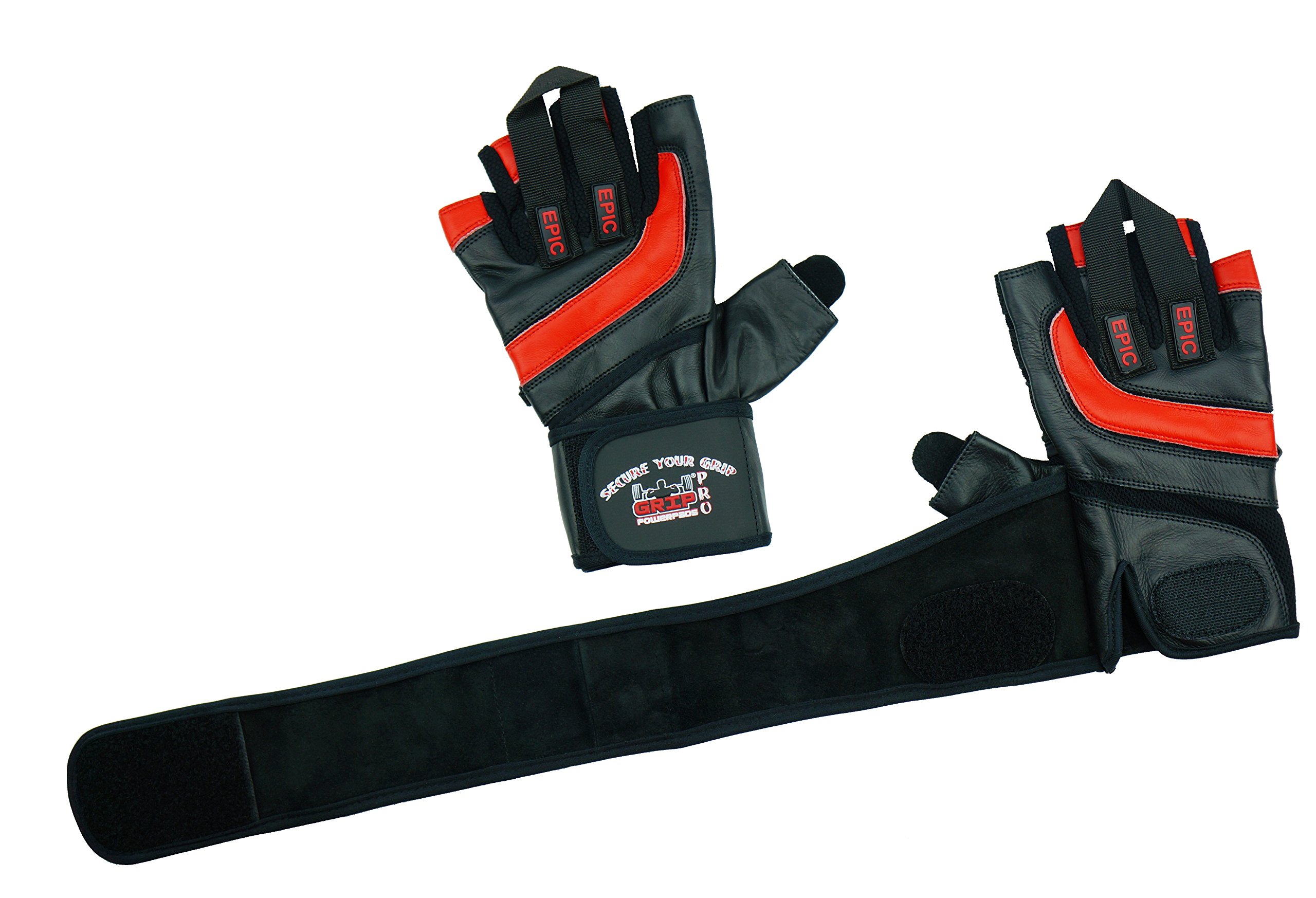 Guanti da palestra in pelle con polsiere larghe 5,1 cm, epici, per sollevamento pesi, power-lifting, body-building e allenamento di forza