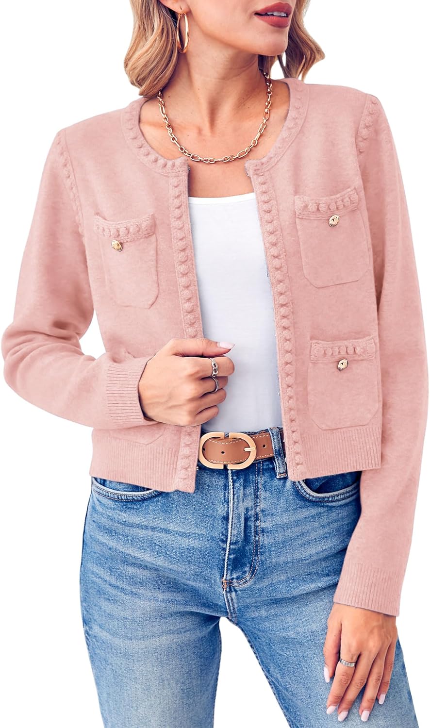 Esobo Womens Knit Cardigan Sweaters Open Front Long Sleeve Cropped Trendy Jacket Outerwear Esobo Womens Knit Cardigan Sweaters Open Front Long Sleeve Cropped Trendy Jacket Outerwear