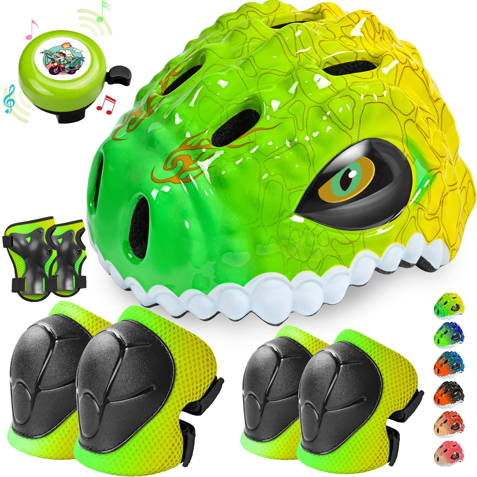 Safuty1st Toddler/Kids Bike Helmet Set for Boys Girls 3D Adjustable Kids Helmet Protective Gear Set Knee Elbow Wrist Pads and Multi-Sports Skateboard