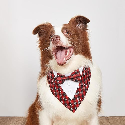 Miniatura 2 de ADOGGYGO Bandana de esmoquin de Navidad para perro, esmoquin rojo a cuadros con corbatín ajustable, disfraz formal de Navidad para perros pequeños,