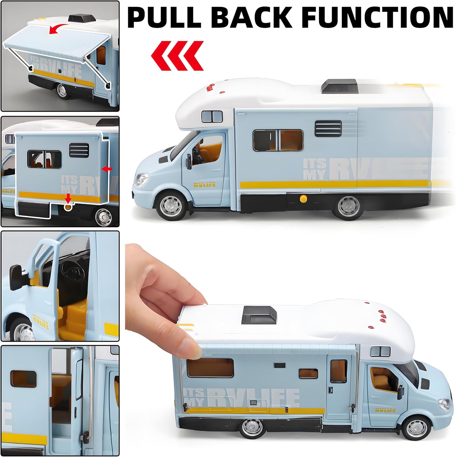 Toy Campers for Kids Toy RV,Die Cast Metal Toy Camper for 3 4 5 6 7 8 9 Year Old Kids, Pull Back RV Toy with Light and Sound,Camper Van Gifts for Kids, Trucks for Kids Ages 4-8（Blue）