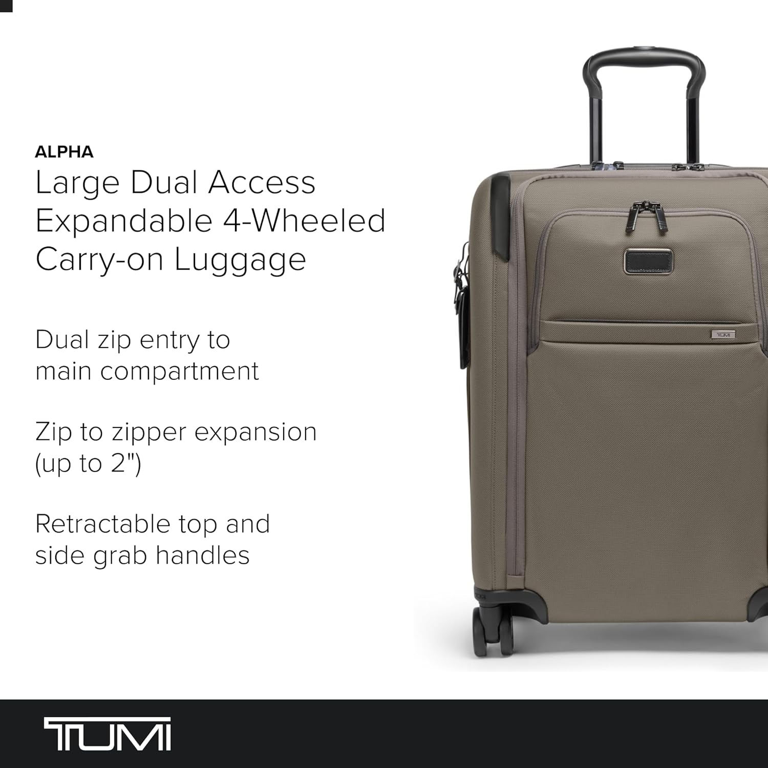 TUMI - Alpha Large Dual Access Expandable 4-Wheeled Carry-On Luggage - Zip Expansion, Travel Suitcase - TSA Lock Tracer