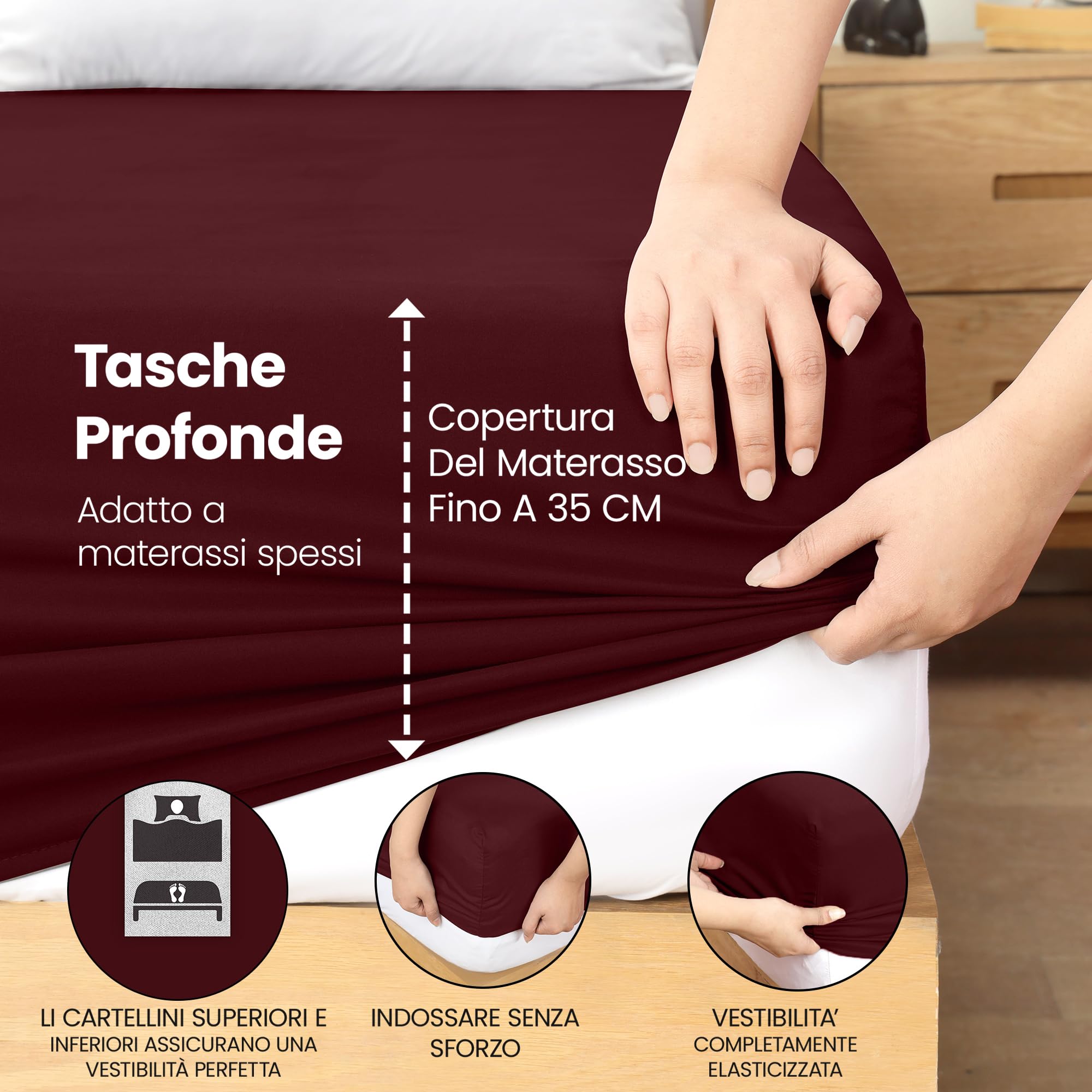 Utopia Bedding Lenzuolo con Angoli Due Piazze Matrimoniale - 180x200cm - Bordeaux - Microfibra di Poliestere Spazzolato - Lenzuolo sotto con Angoli Elasticizzato