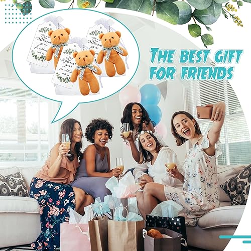 Miniatura 10 de Wettarn Juego de 30 juegos de osos pequeños para baby shower, ositos de peluche pequeños a granel con etiquetas de agradecimiento y bolsas de malla