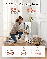 Vista 4 de EUHOMY Secadora portátil de 1.5 pies cúbicos con 4 programas de secado, capacidad de ropa de 5.5 libras, acabado de espejo y panel táctil LCD