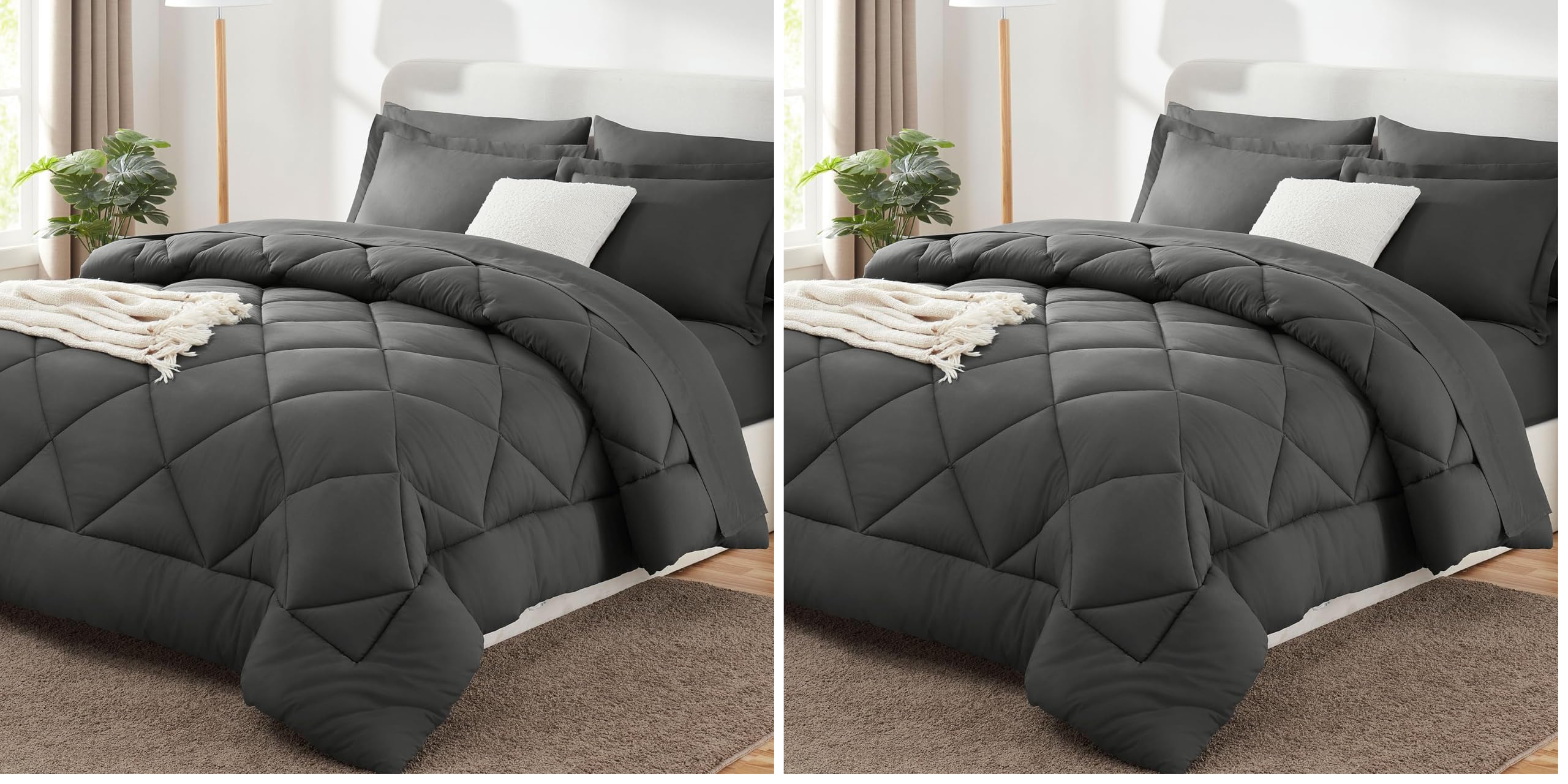 CozyLux King Size Comforter Set Dark Grey - 7 Pieces Bed in a Bag King, Luxury Soft Bed Set for All Seasons, Bedding Set with Down Alternative Comforter, Sheets, Pillowcases &amp; Shams (Pack of 2)