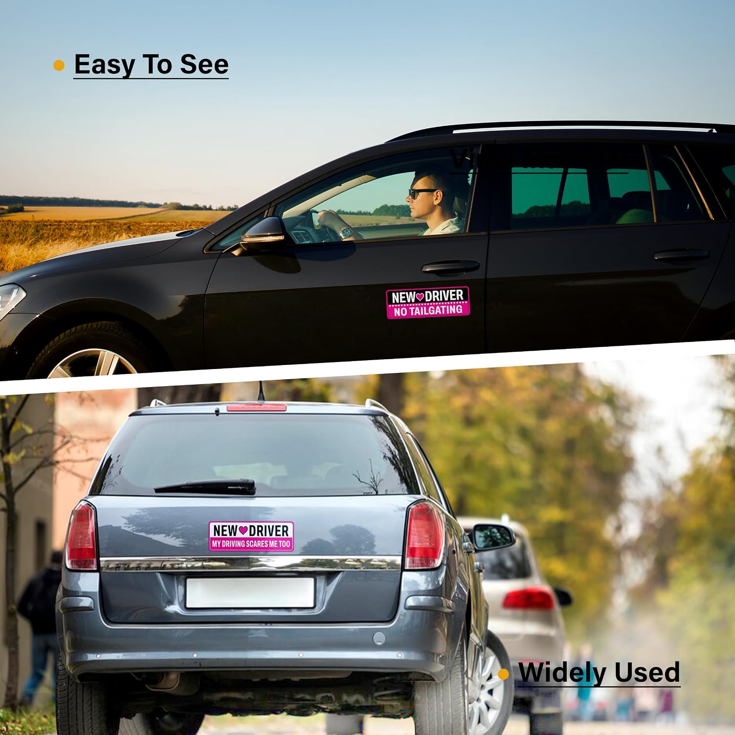 Student New Driver Sticker Pack 5 Pieces Vinyl Waterproof UV Printed, Funny Car Non-Magnetic Stickers for Girl Men Women Gift Birthday Decals Sign for Cars Windows Bumper