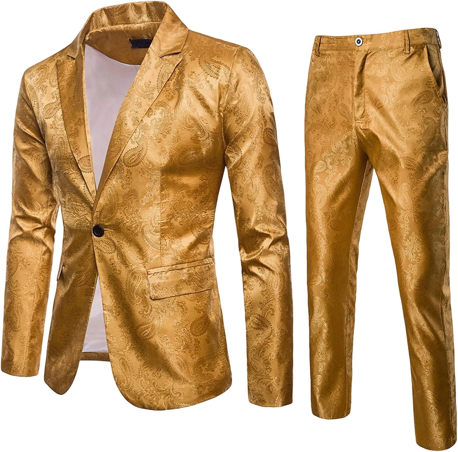 Mens 2 Piece Paisley Dress Suit Slim Fit Stylish Jacquard Suit Jacket One Button Party Wedding Blazer Pants Sets