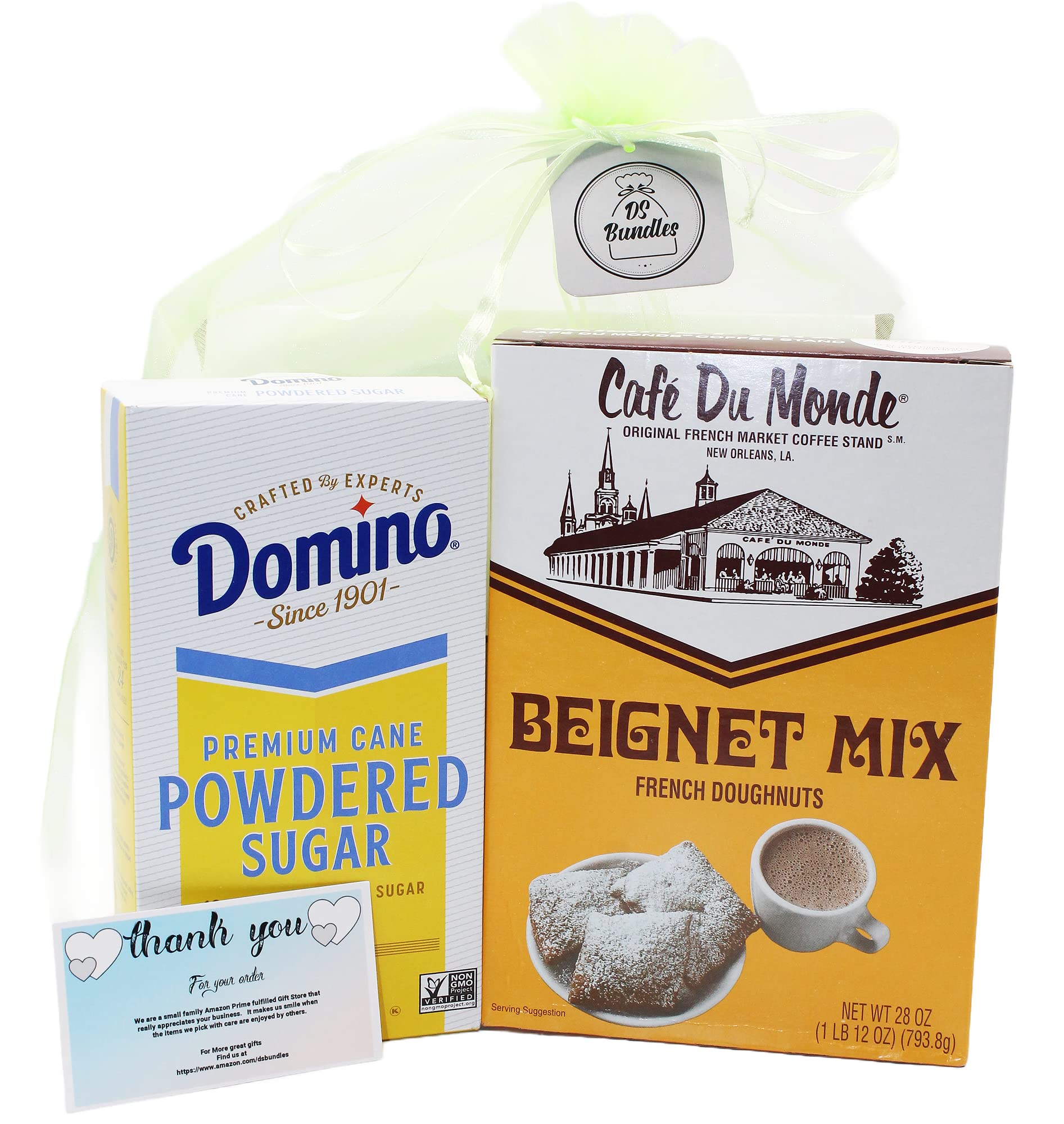 Cafe Du Monde Beignet Mix for beignets Cafe Du Monde style French Donuts Beignet mix 28oz Domino confectioners sugar 1lb bundle of 2 by DS Bundles, 2 Piece Set