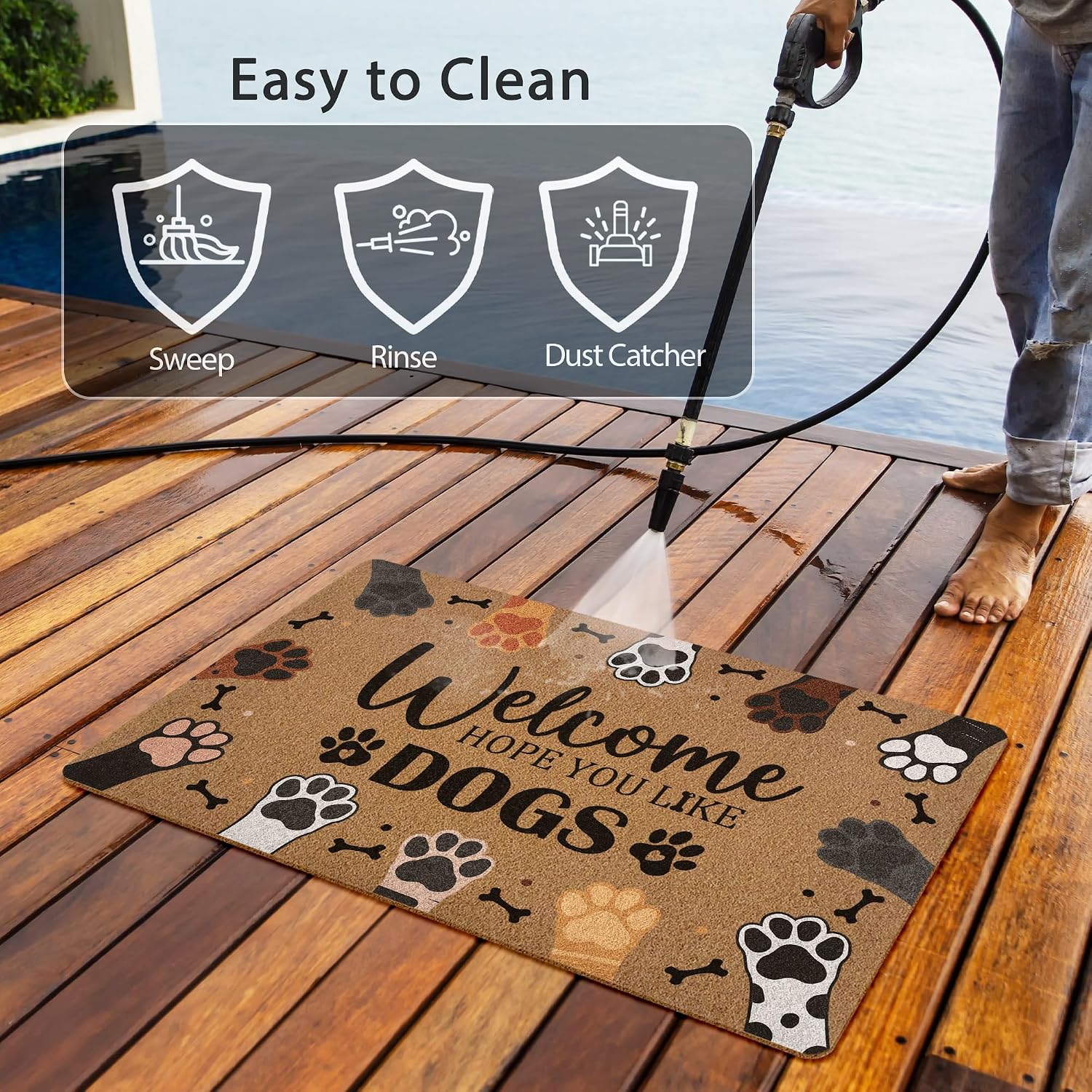 Welcome Hope You Like Dogs Door Mat, Cute Dog Paws Print Artificial Coir Front Door Mat Indoor Outdoor Entrance, Funny Dog Paw Welcome Doormat Rug for Porch Entryway Patio Decor, 17X30 Inch