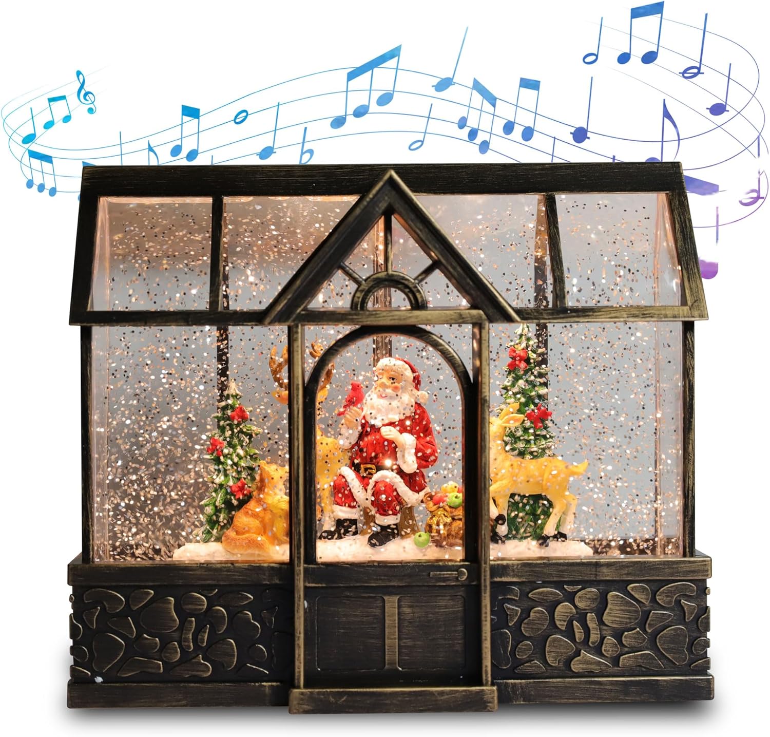 LAMPHOME Singing Battery Operated & Plug-in Musical Lighted Christmas Snow Spinning Water Glittering Snow Globe Lantern Home Decoration and Gift, Santa Claus