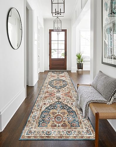 vivorug Alfombra de pasillo de 2 x 8 pulgadas, medallón envejecida para cocina, lavandería, dormitorio, alfombra ultra suave con respaldo de goma,