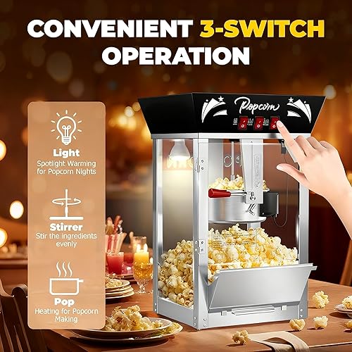 Miniatura 4 de Máquina de palomitas de maíz de 12 onzas, máquina comercial para hacer maíz, máquina de palomitas de maíz para encimera con control de 3