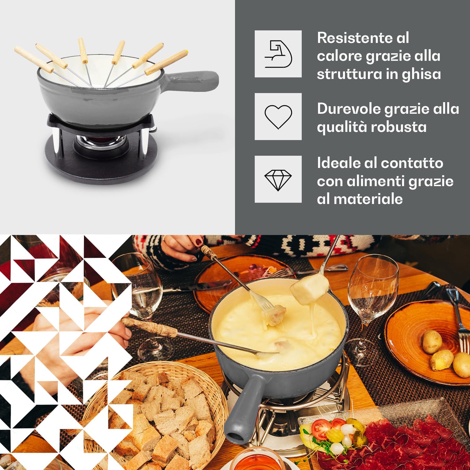 Set Fonduta Formaggio, Set Fonduta Cioccolato Professionale con Bruciatore, Set Fonduta Bourguignonne Elettrica con 6 Forchettoni da Fondue, Set Bourguignonne 1.5L