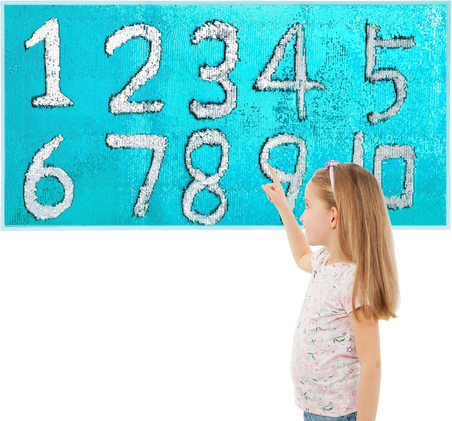 BALAPET Reversible Sequin Fabric Sensory Wall with Adhesive Backing for Kids, Sensory Flip Fabric Wall Hangings Decoration, Fun Toy for Early Learning and Play(Lake Blue, 47' x 23.6')