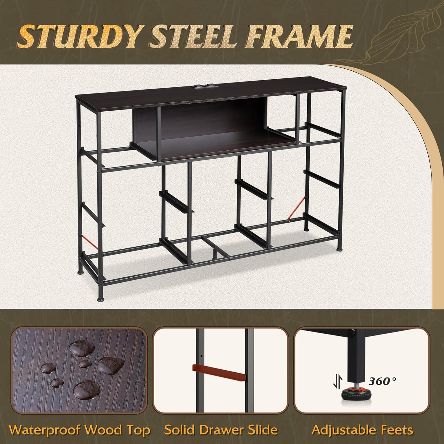 WLIVE Grey Dresser TV Stand for 45, 50, 55 inch TV, Entertainment Center with LED Lights & Charging Station, Chest of Drawers with 8 Fabric Drawers and Open Storage Shelves for Living Room, Hallway - Image 9