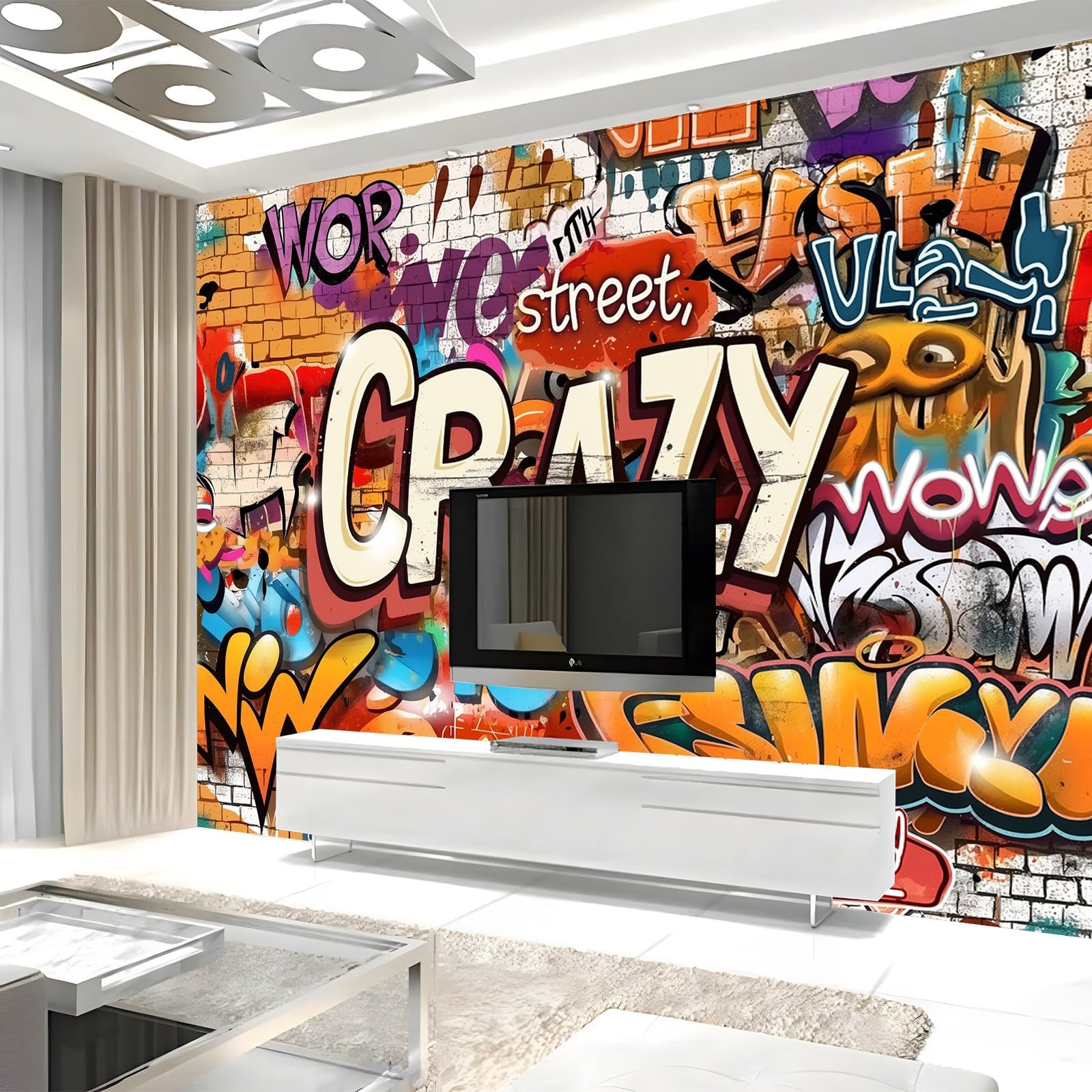 Carta da Parati Moderna Arte Dei Graffiti Stile Hip Hop Di Strada 250x175 cm Poster Gigante Carta da Parati, Tessuto Non Tessuto Fotomurale Carta da Parati, per Camera Letto, Soggiorno, Corridoio