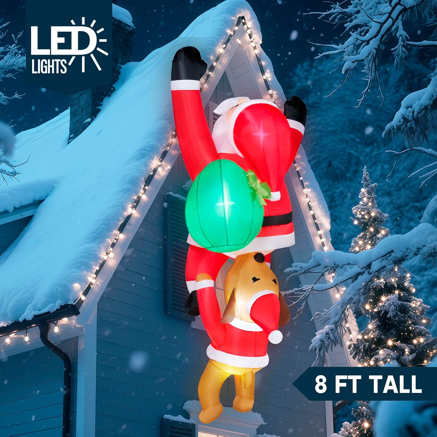 Joiedomi Hanging Christmas Inflatables Outdoor Decoration, Blow Up Climbing Santa with Dog, Christmas Blow Up Yard Decorations with Build-in LED for Xmas Party, Garden, Lawn, Roof Decor - Image 2