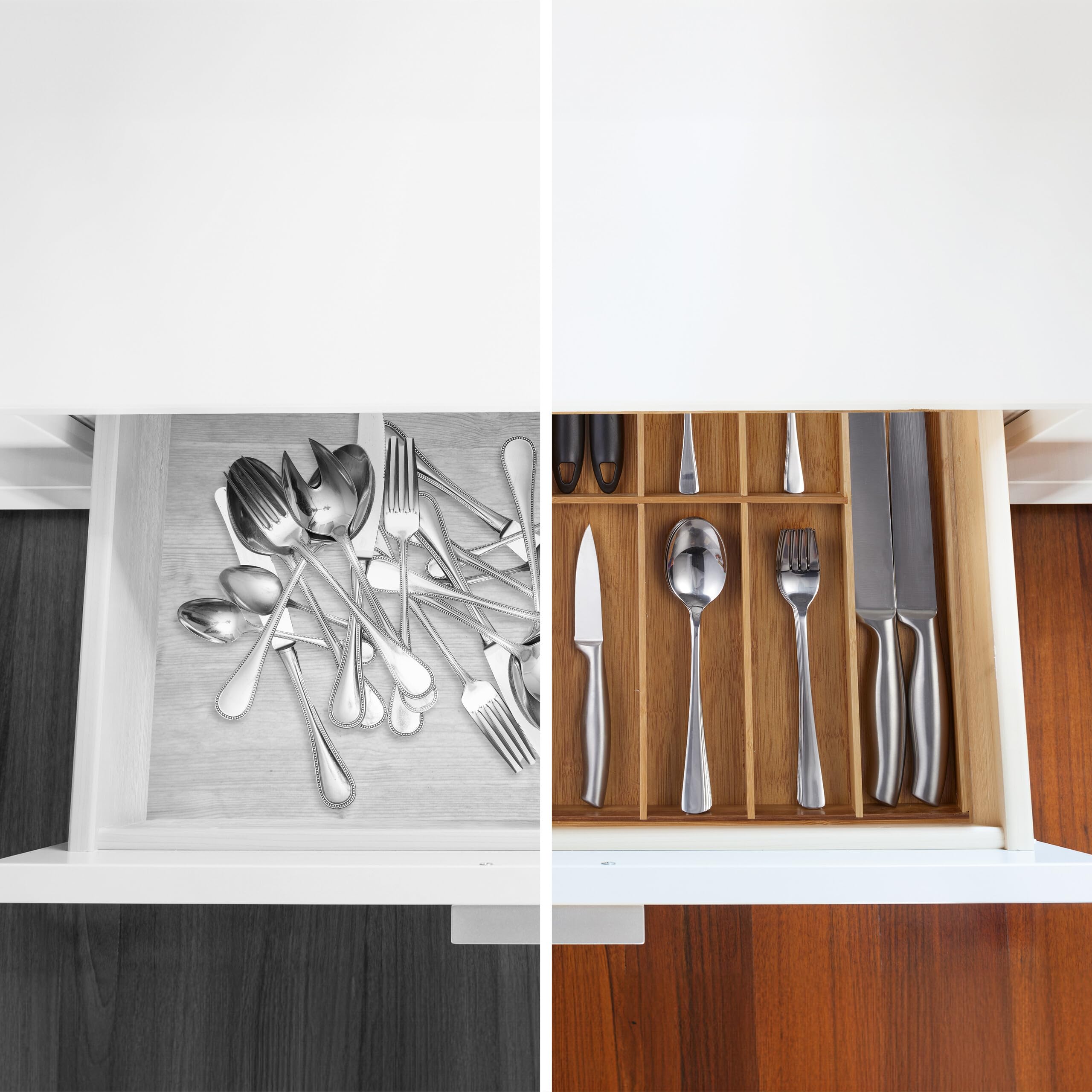 Relaxdays Portaposate da Cassetto, bambù, 7 Scomparti, Divisore Posate e Utensili da Cucina, 4,5x30,5x44,5 cm, Naturale