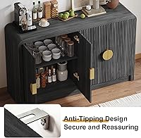 Vista 6 de 55" Buffet Sideboard Cabinet, Mid Century Modern Console Cabinet with Wavy Grain Doors & Adjustable Shelves for Kitchen Cabinets, Living Room