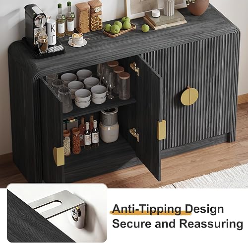 Miniatura 6 de Armario buffet de 39 pulgadas con almacenamiento, puerta corredera con persiana enrollable y marco ajustable, gabinete de consola moderno de