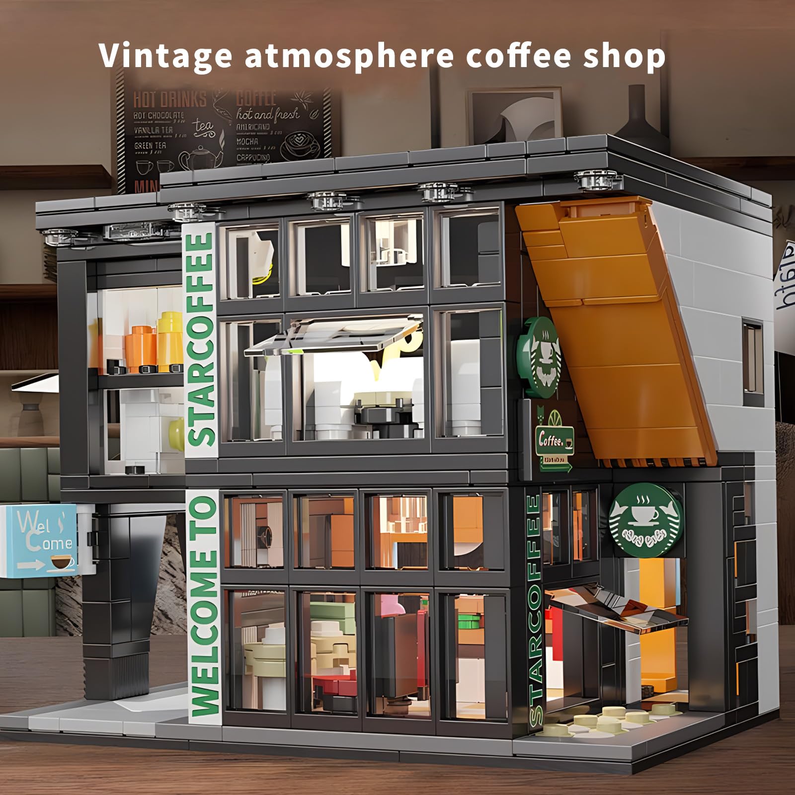 Coffee Shop Building Blocks Toys City Street View Architecture Model Set Birthday Age 6+ Children Teens Adult 581 Pieces