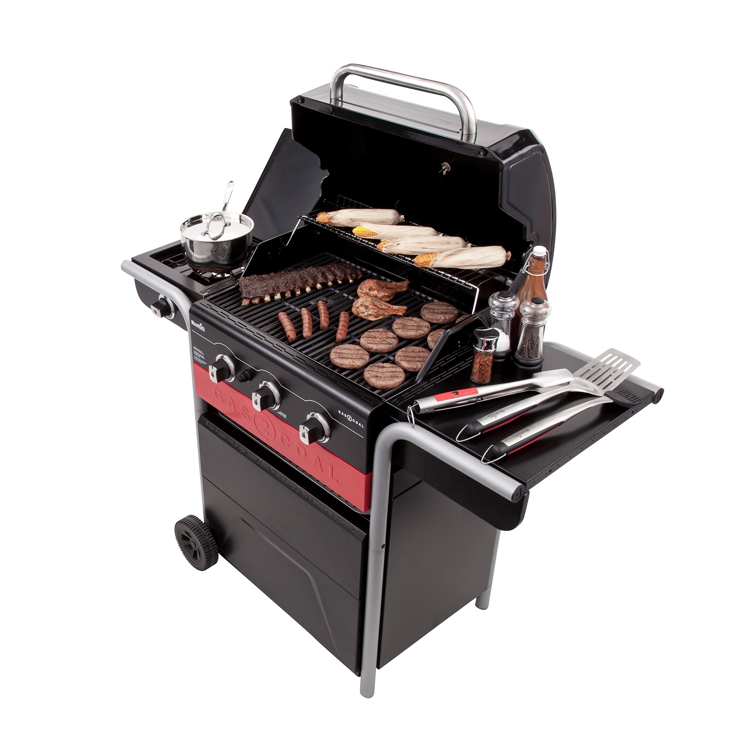 Char-Broil Gasgrill, Kohlegrill Gas2Coal 330 Hybrid Grill, 3 Brenner mit Seitenbrenner - Ideal für draußen, Garten, Terrasse