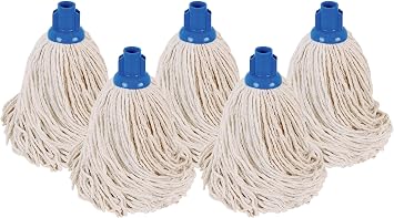 Abbey No.16 Socket Cotton Mop heads Replacement Pack of 5   Super Absorbent String Mop Universal Screw On Socket - Floor Cleaning Heavy Duty mop head  Blue
